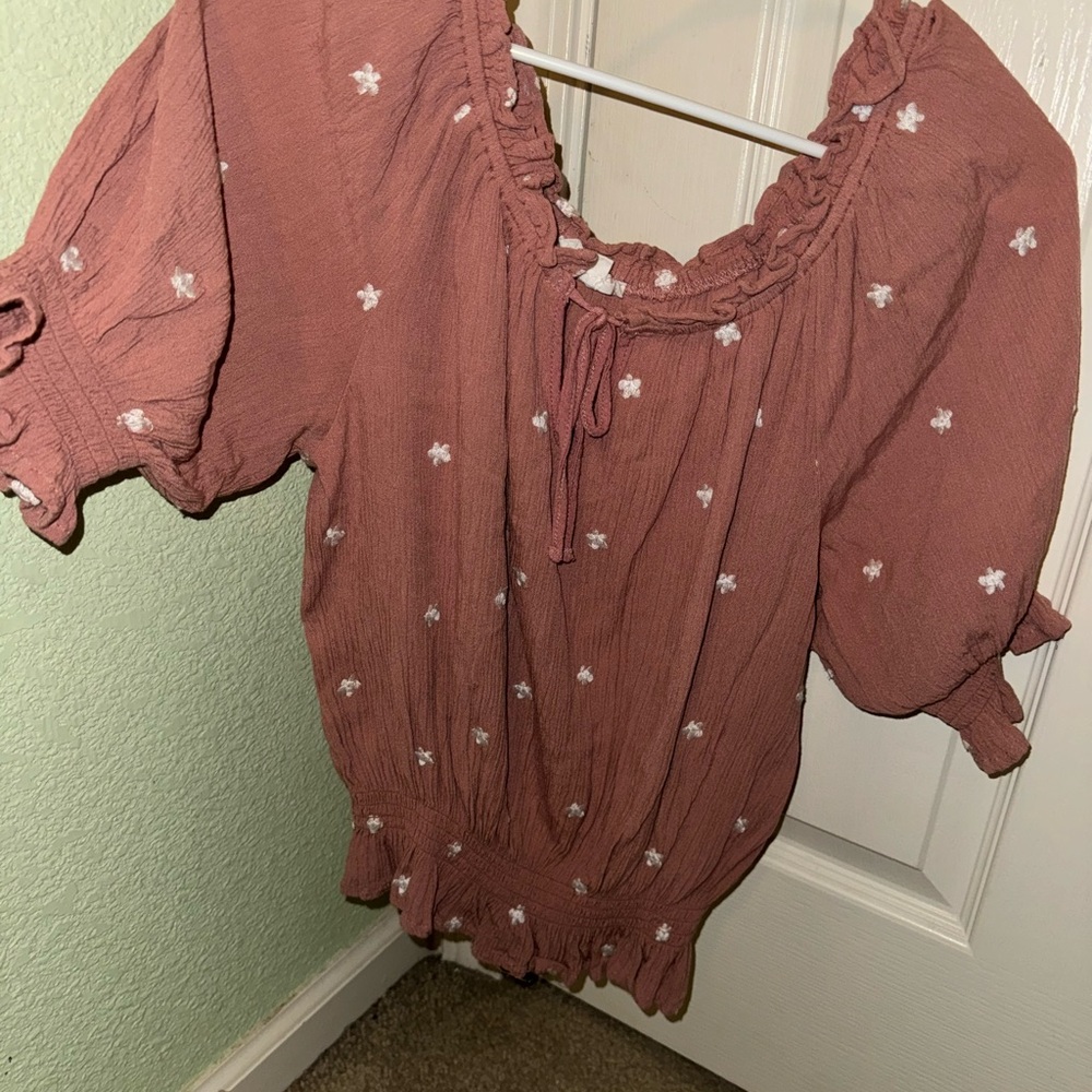 Love Tree Pink Ruffled Smocked Blouse